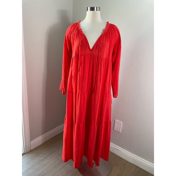 9seed Maxi Dress Womens Size 2 Majora Long Sleeve Dahila Front Neck Tie Tiered - Picture 2 of 16